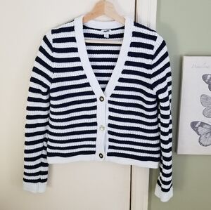 EUC J. Crew Navy & White Striped Cotton-blend Cardigan, S.